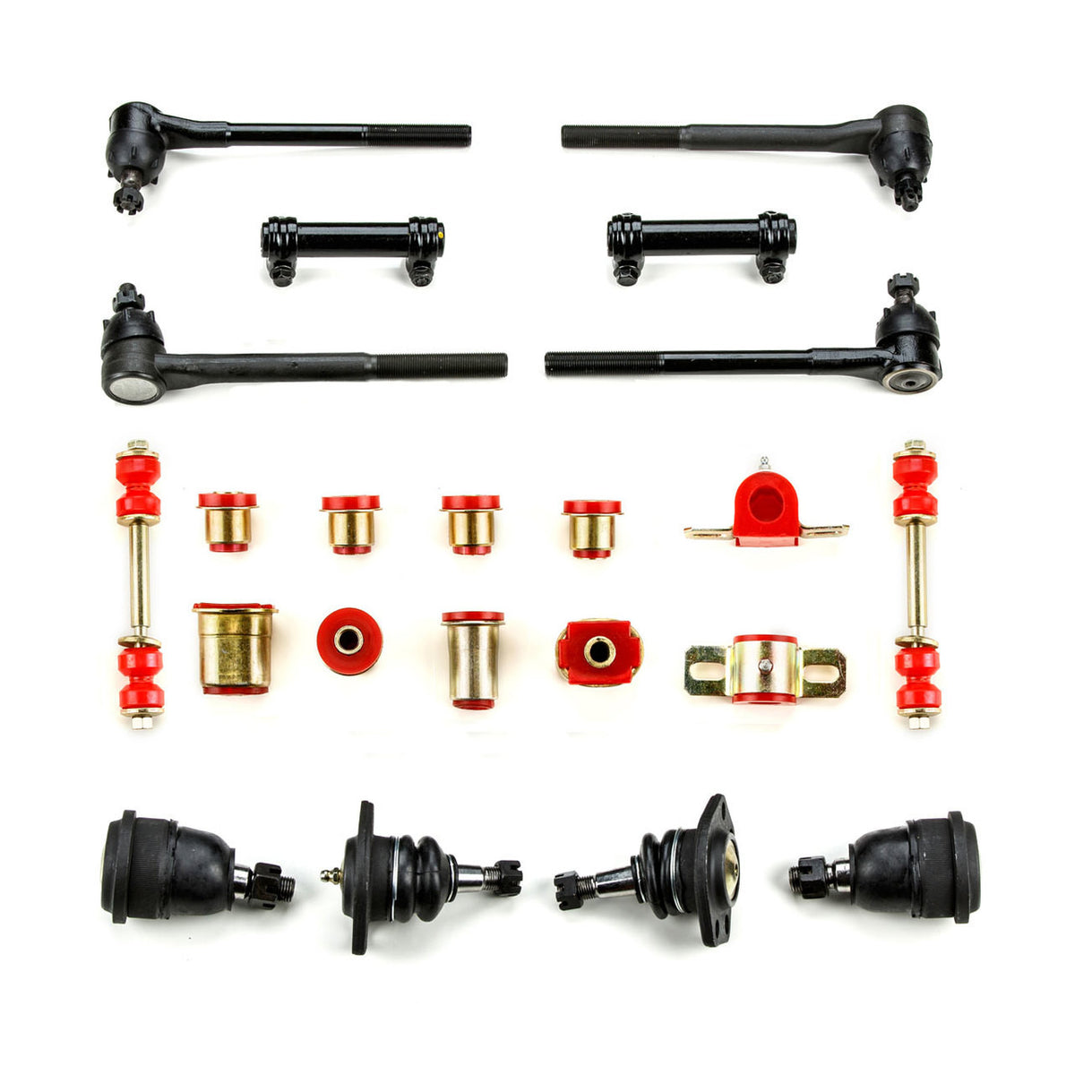 1966-1970 Oldsmobile 442 Cutlass Red Polyurethane New Front End Suspension Rebuild Kit with Oval Control Arm Bushings