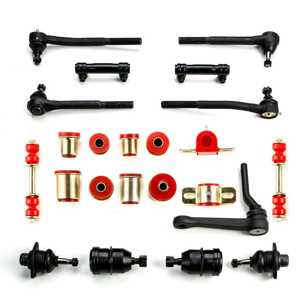 1975-1979 Chevrolet Chevy II Nova Red Polyurethane New Front End Suspension Rebuild Kit with Idler Arm