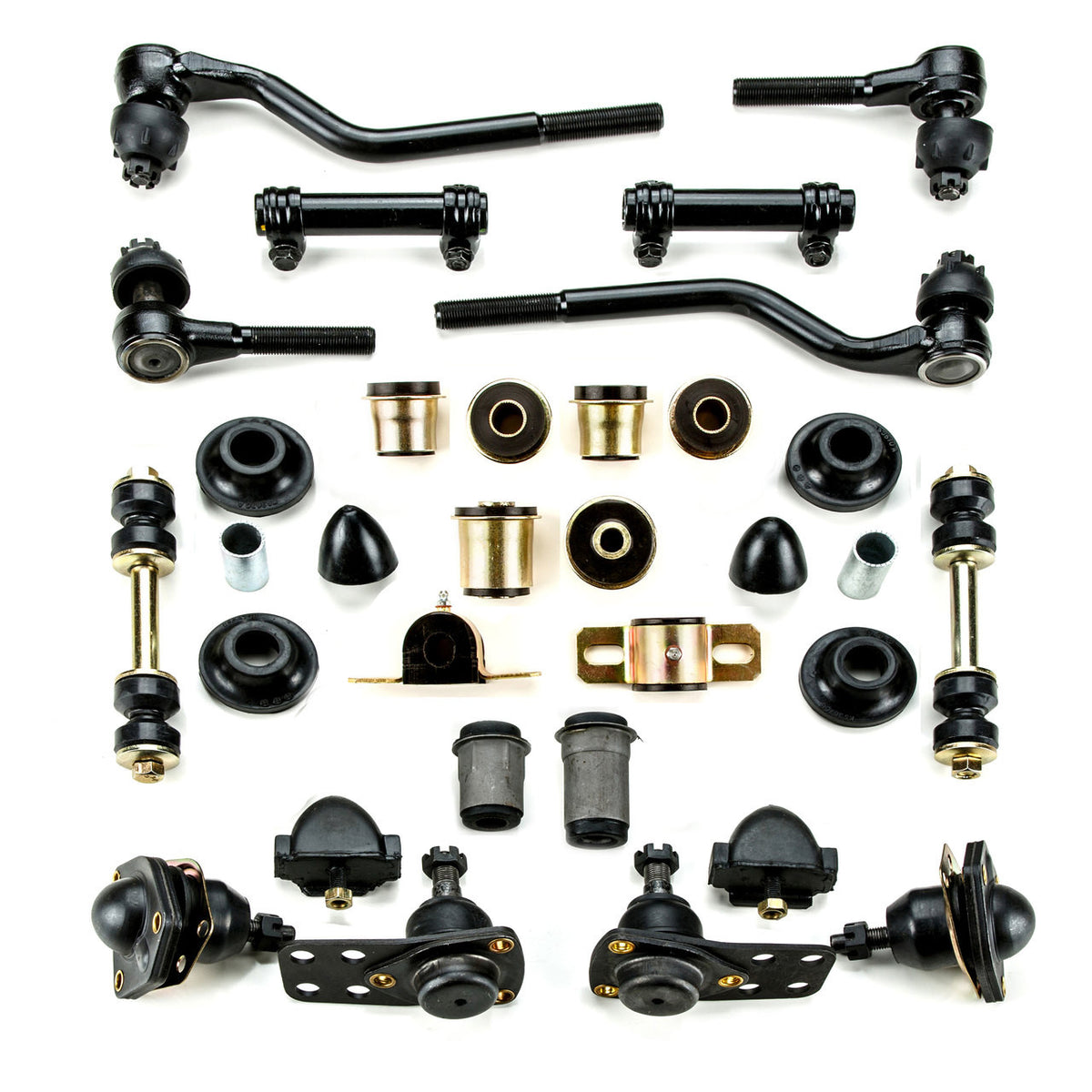 1962-1967 Chevrolet Chevy II Nova Black Polyurethane New Front End Suspension Master Rebuild Kit with Idler Arm Bushing Repair Kit
