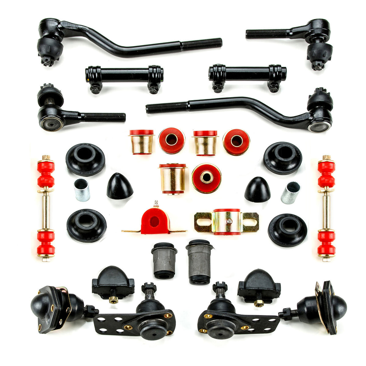 1962-1967 Chevrolet Chevy II Nova Red Polyurethane New Front End Suspension Master Rebuild Kit with Idler Arm Bushing Repair Kit